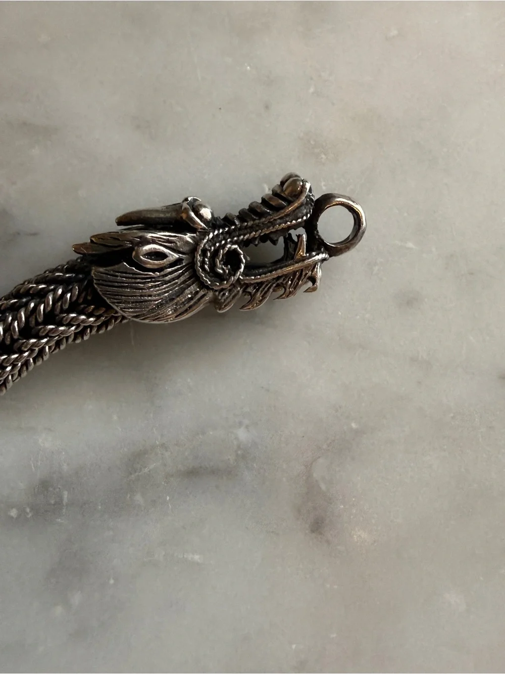 Sterling Silver Dragon Head Woven Bracelet - Silver